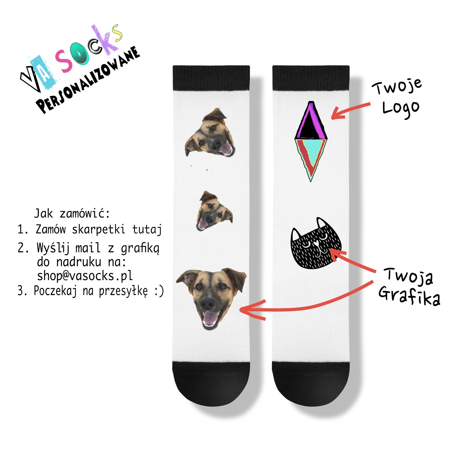Skarpetki z własnym nadrukiem VA Socks białe